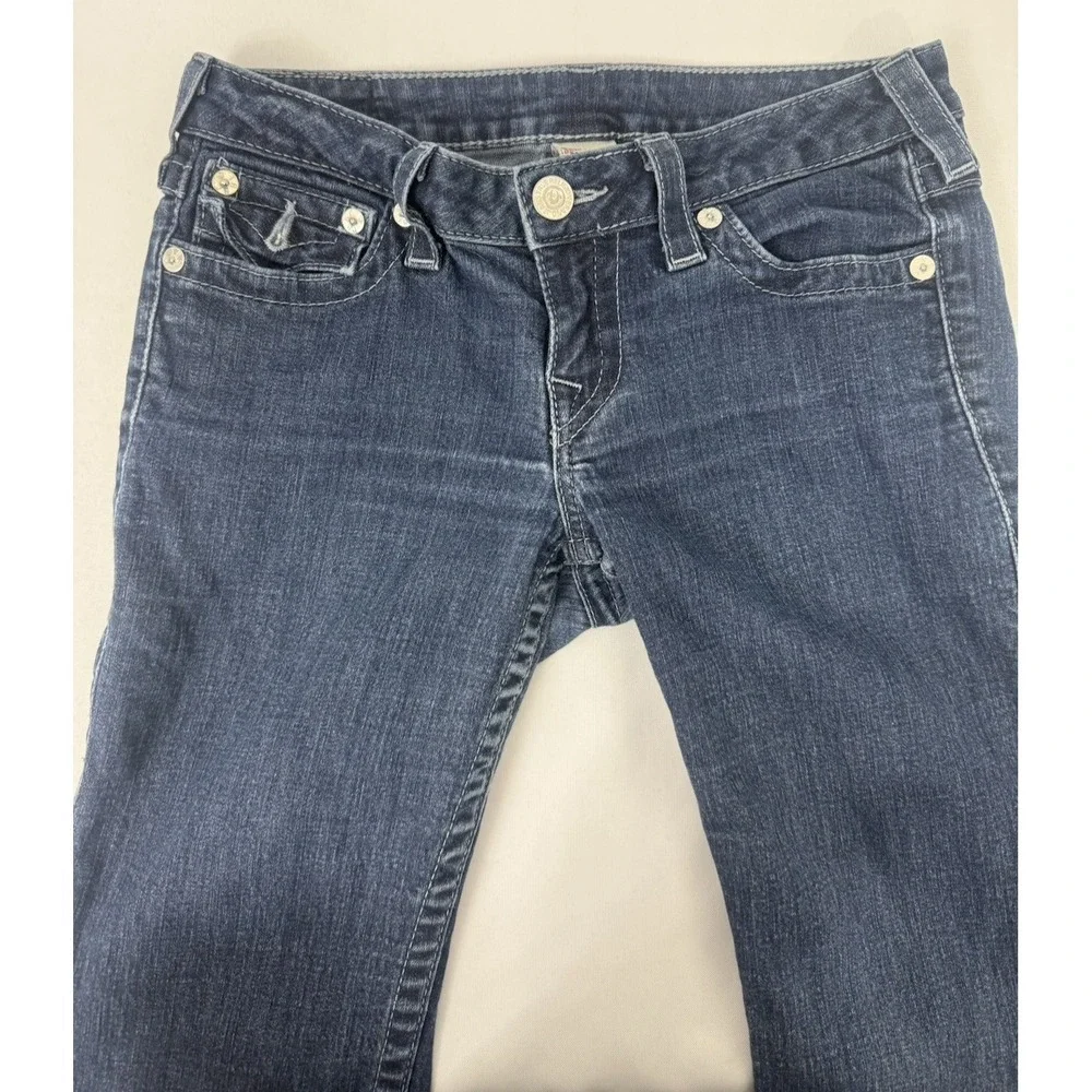 True Religion Straight Jeans Womens 29x32 Blue Dark Low Rise‎ Y2K  *FLAWS